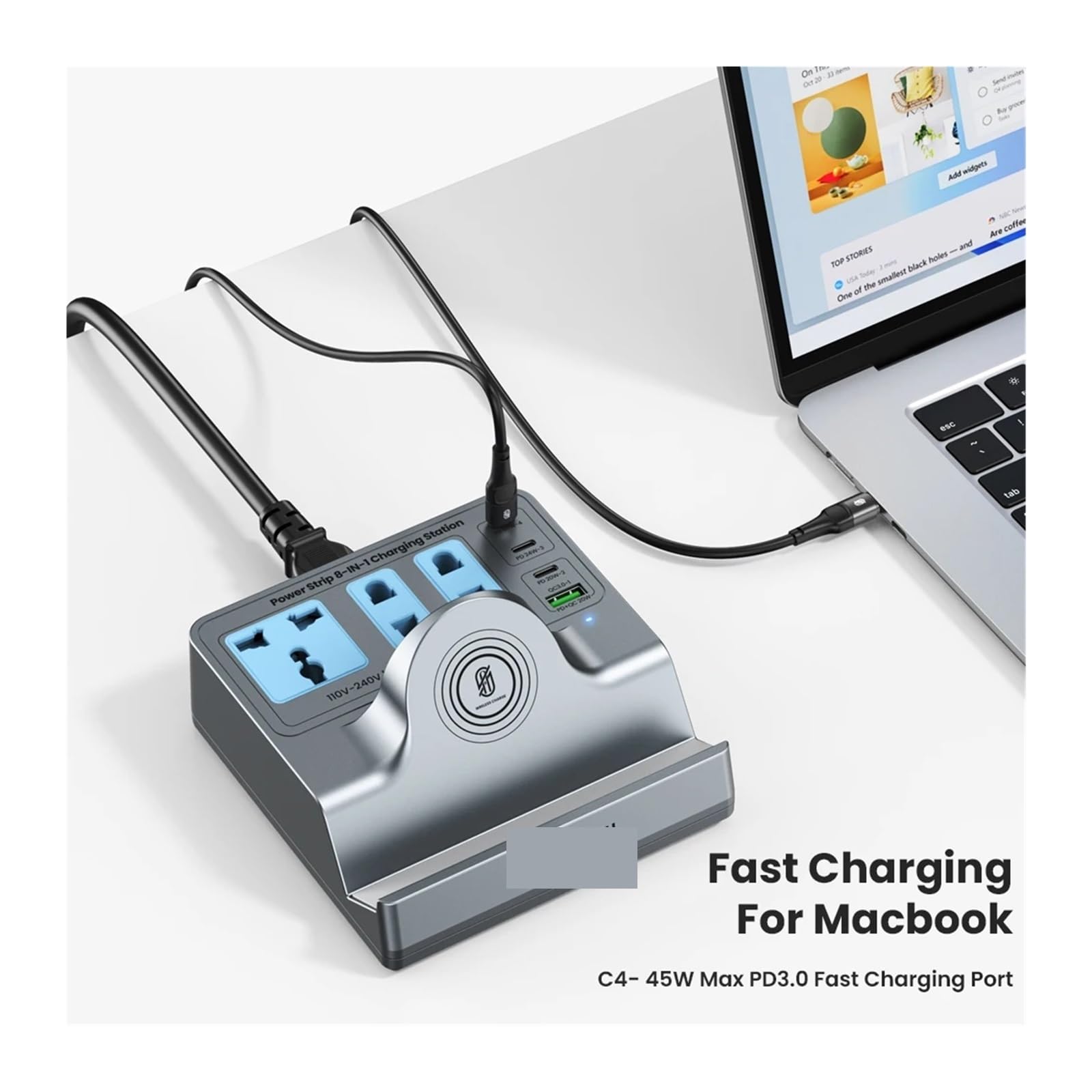 Szybka ładowarka biurkowa 8 w 1 z wieloma portami USB typu C PD Bezprzewodowa ładowarka Stojak 3 Przedłużacz gniazdka elektrycznego