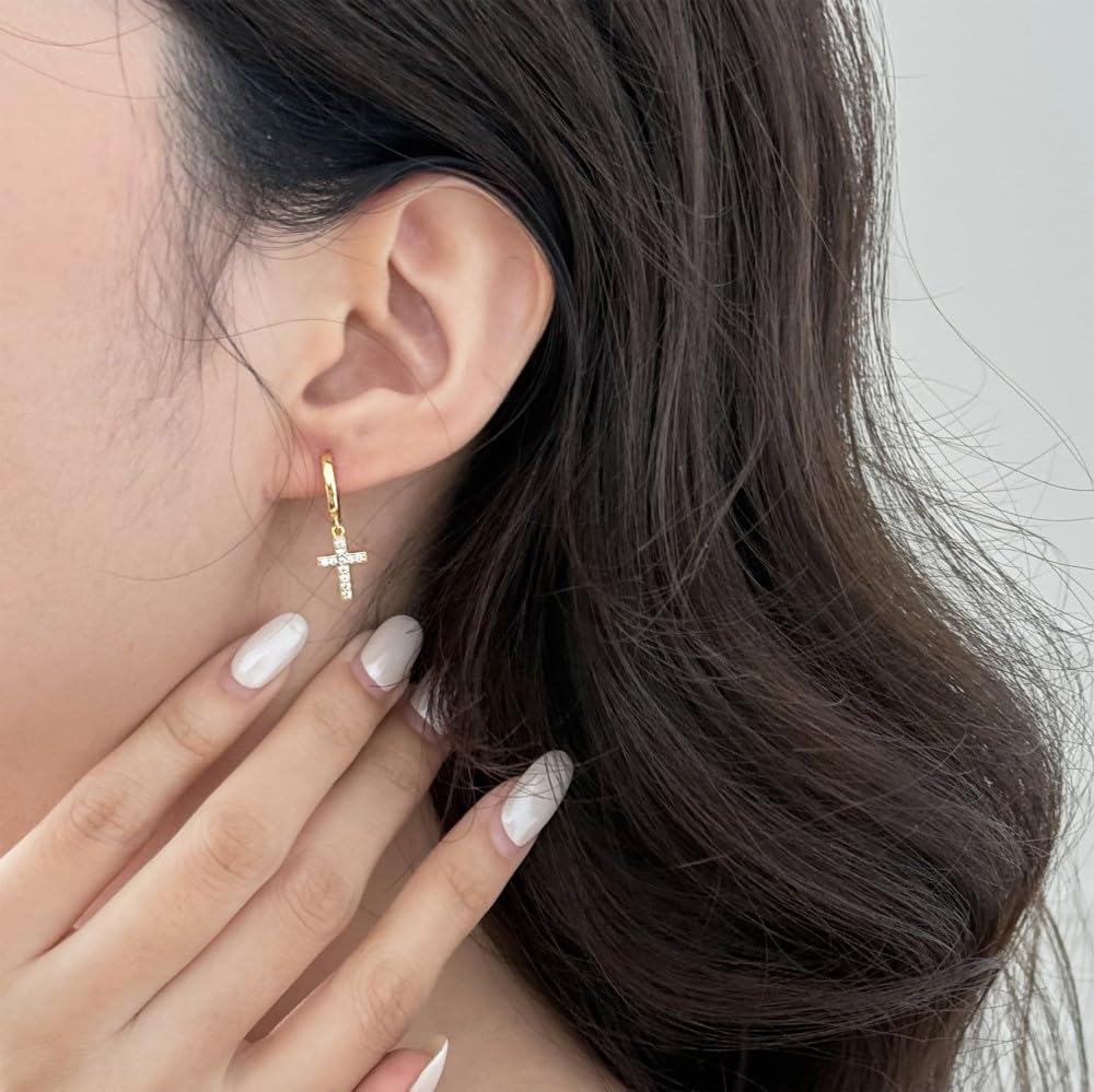 Croce orecchini in argento 925 pendente zirconi Elegante stile di personalità Regali da indossare tutti i giorni per lei