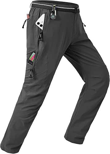 TBMPOY Men's Lightweight Hiking Pants with Belt 5 Zip Pockets
