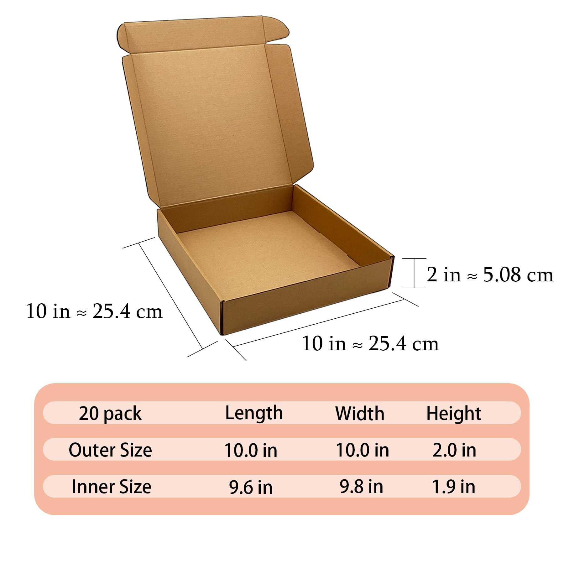 Juego de 20 cajas corrugadas marrones de 10 x 10 x 2 pulgadas para embalaje de pequeñas empresas, cajas de correo a granel para cumpleaños, bodas, fiestas y libros