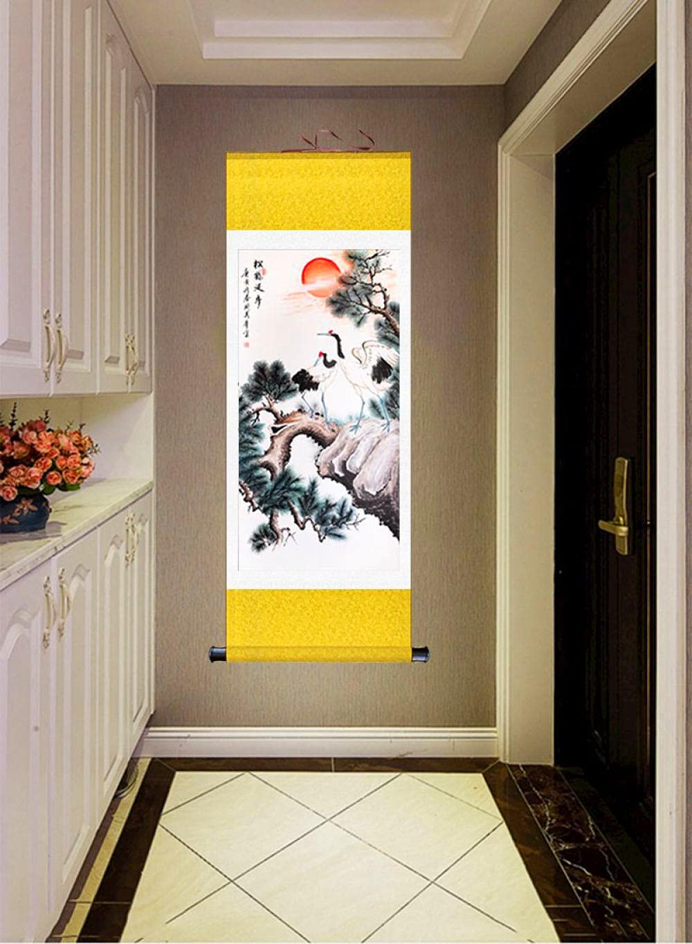 Wandkunst, Weißes Kranich-Bild, Seidenrolle, Zeichnung, Schlafzimmer-Bildschirm, Dekoration, Gemälde for Wohnzimmer, Grau