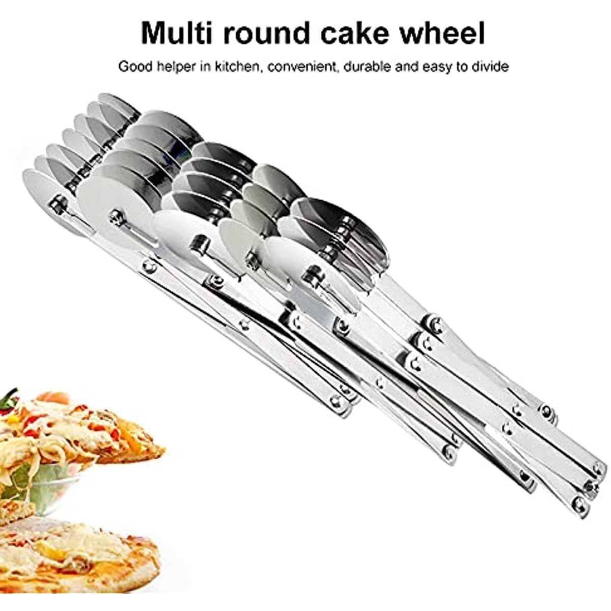 Erweiterbarer Pizzaschneider aus Edelstahl – 7-Rad Multi-Rund-Gebäckschneider & Keksteigmesser, vielseitiges Backwerkzeug für professionelle & Heimbäcker
