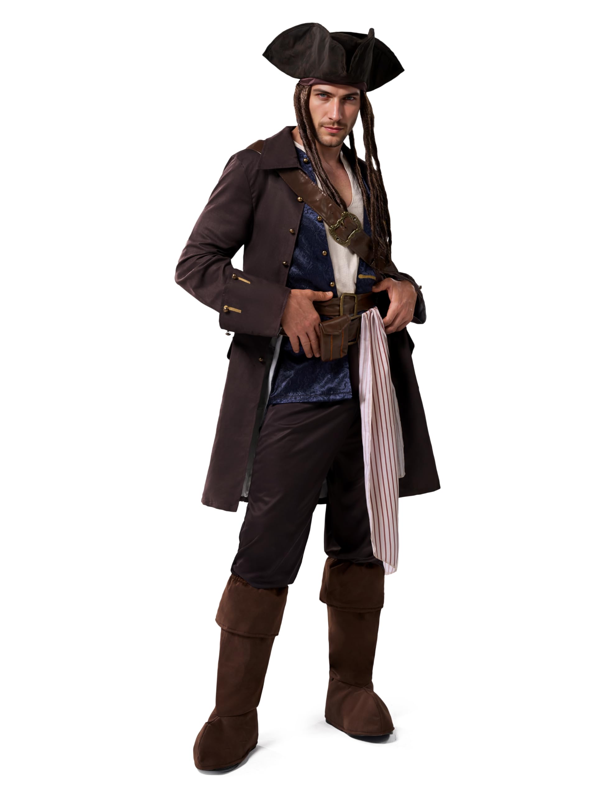 Spooktacular CreationsCostume da pirata di Halloween per uomo, con cappello e cintura protettiva, per feste a tema cosplay.