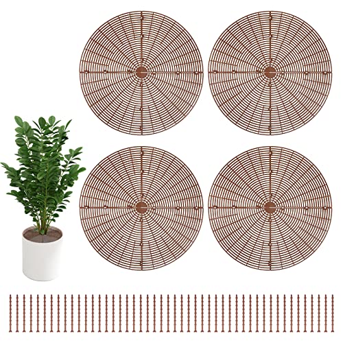 Ohiyoo 4 Pack Plant Pot Grid 20.5'' Plastic Pot Grid With 48 Stakes, Cuttable Planter Flower Pot Soil Cover Indoor Ourdoor, Plant Grid Pot Cover Plant Flower Protector From Cat Baby Safety #TOP16