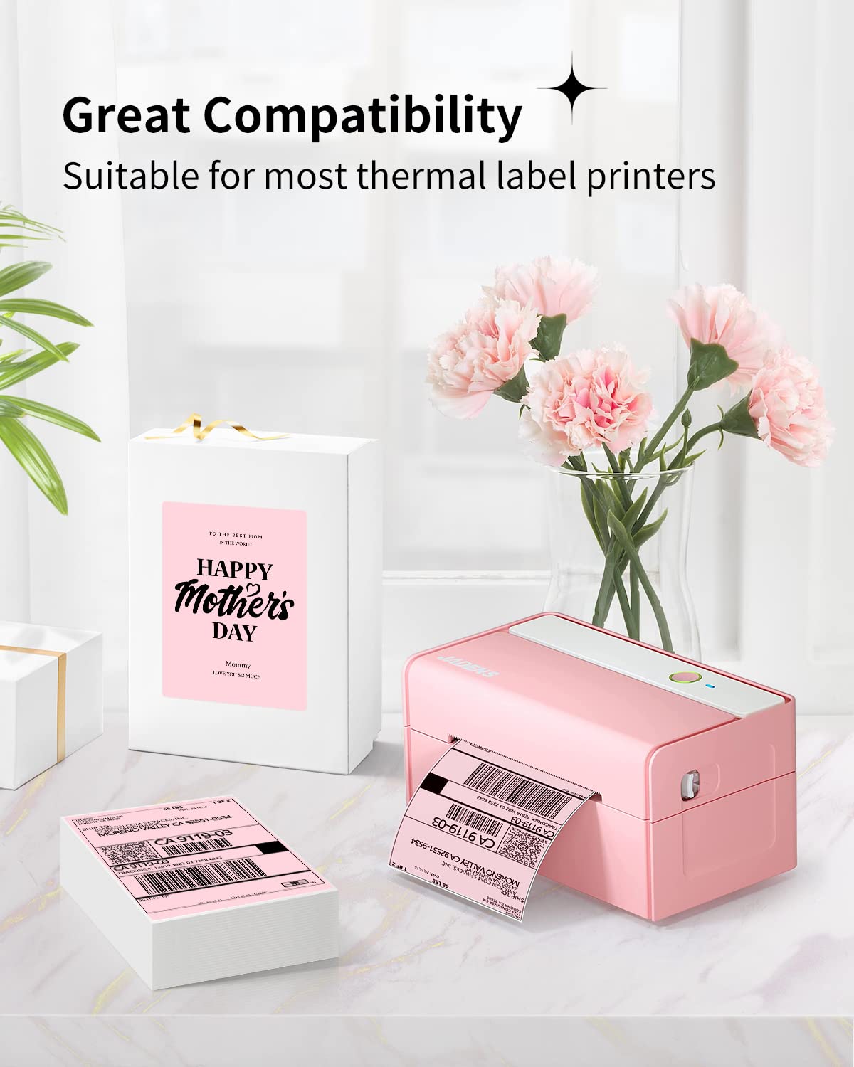 JADENS Lot de 250 étiquettes thermiques d'expédition directe compatibles avec JADENS Munbyn, IDPRT, Rollo, papier pour petites entreprises, rose