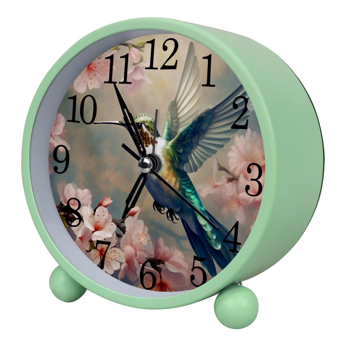Luoweisi Alarm Clock Hummingbird Cherry Blossoms, Silent Non-Ticking with Night Light