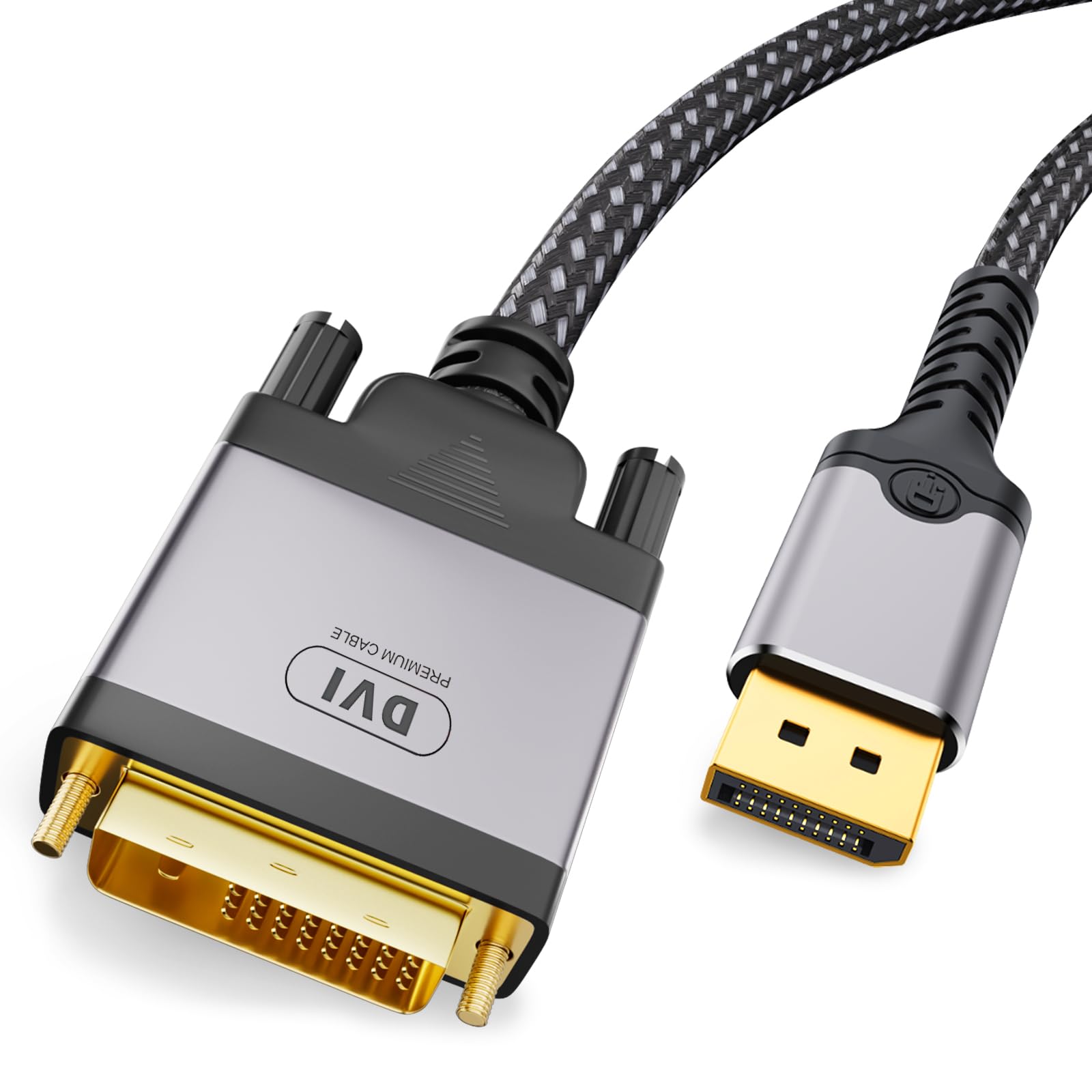DisplayPort na DVI kabel 2 m, 4K 30 Hz Display Port do DVI-D 24+1, podwójnie pleciona linka nylonowa, obudowa ze stopu aluminium, pozłacana wtyczka, kabel DP na DVI do komputera, DVD, HDTV, projektora