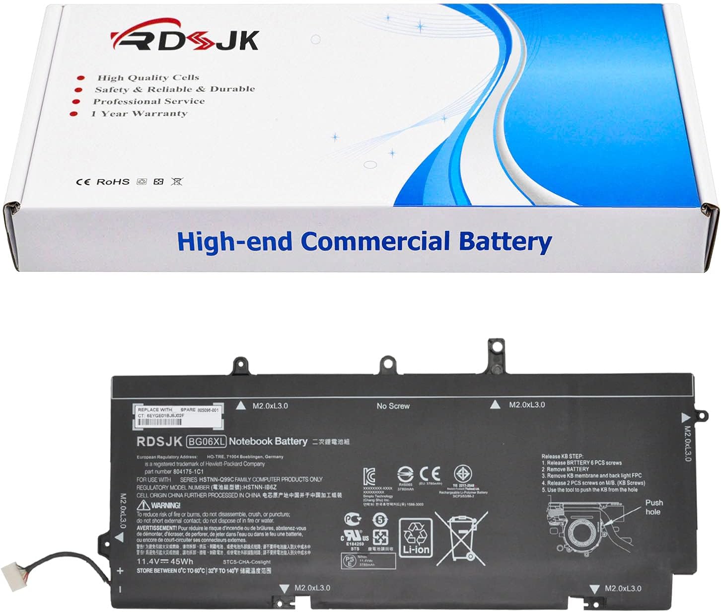 BG06XL Laptop Battery for HP EliteBook 1040 G3 G3-DS64EP G3-EN16EA G3-EN21EA G3-FB15UP V1P90UT Series BG06045XL 804175-181 804175-1B1 804175-1C1 805096-001 805096-005 HSTNN-IB6Z HSTNN-Q99C 11.4V 45Wh