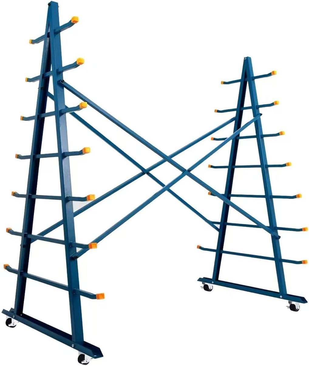 7-Tier Steel Horizontal Lumber Storage Rack, Heavy Duty Pipe Organizer Support Rack, 2000lbs Load Capacity Adjustable Bar Storage Shelf For Garage, Basement, Pantry, Workshop (with casters)