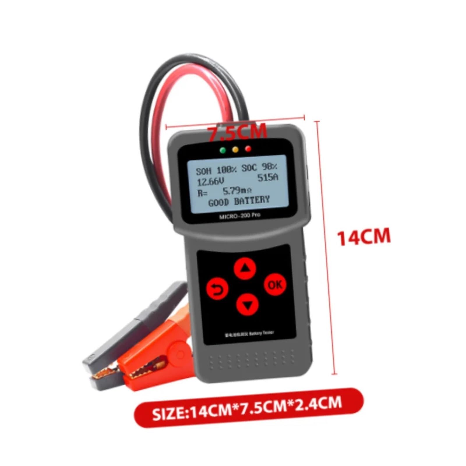 Comprobador de batería de Coche MICRO-200 Pro de 12 V y 24 V. Analizador de de batería de Carga automotriz Digital multilingüe AGM EFB Gel.