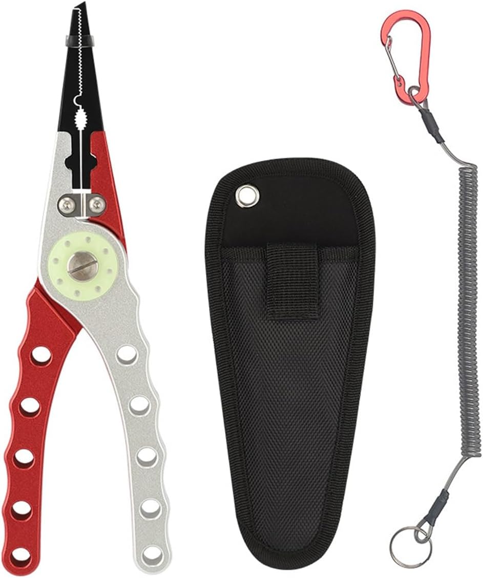 Aluminum Fishing Pliers , Fishing Tackle Kit,7.8'' Hook Remover，Corrosion Resistant Saltwater Fishing Multitool Hook Remover Braided Fishing Line Cutting and Split Ring with Coiled Lanyard and Sheath.