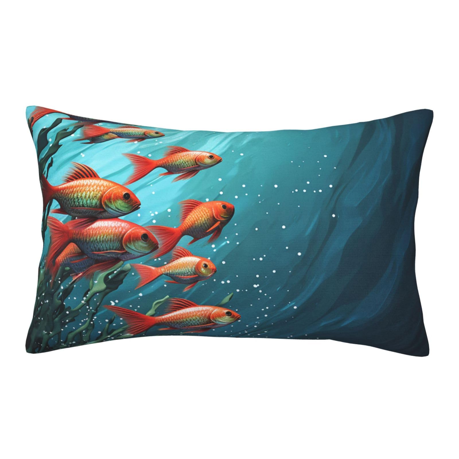Velvet Pillowcases 14"x20" Ultra Soft Breathable Pillow Cases, Luxury Fuzzy Throw Pillow Covers with Zipper, Fish Aquarium Pillow Shams All Seasons Decorative Cushion Cases for Couch