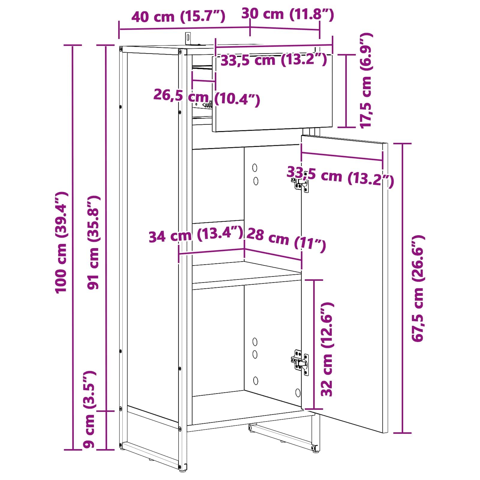 vidaXL Badkamer Kast Sonoma 40 x 30 x 100 cm Bewerkt hout