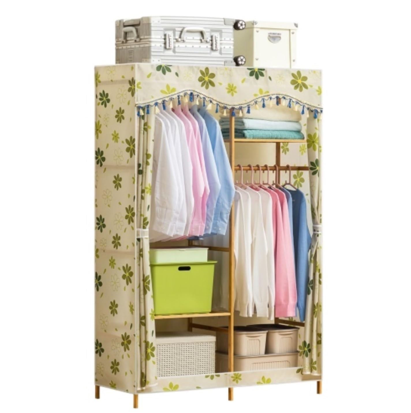 Wardrobe Closet Schrank Holz-Kombinationsschrank, Tragbares Regal, Stoffschrank, Aufbewahrungsorganisator, Oxford-Stoffe Closet Aufbewahrungsschrank(Yellow,85 * 43 * 164cm)