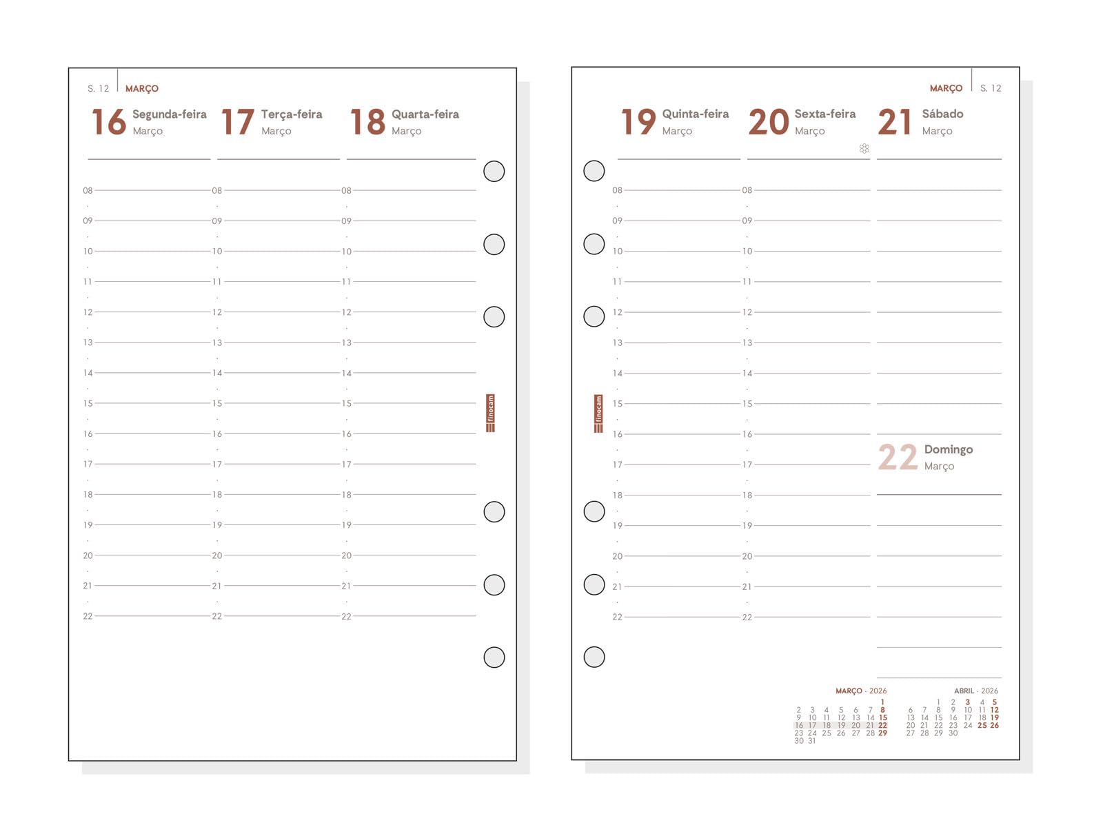 Finocam - Agenda Organizzatore in pelle 2026 Settimana Vista Verticale | Gennaio - Dicembre (12 mesi) | Agenda Organizzatore anelli con blocco note | Open Piel Andrea - Portoghese