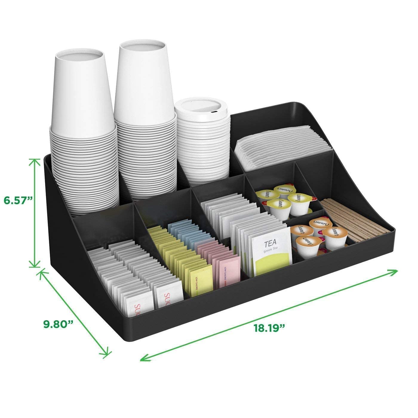 OGFC 50606 New Classic 11 Compartment Break room Coffee Condiment Organizer, / Pantry organizer/Coffee Ship Accessories - Black 2
