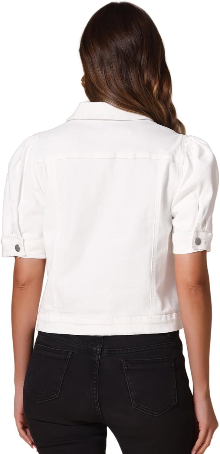 Allegra K Casual Jean Jacket for Women's Short Puff Sleeves Button-Down Denim Jacket - Image 5