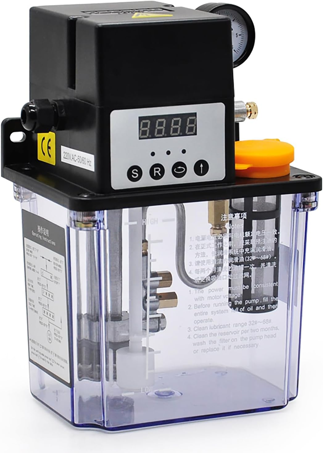 2L Automatic Lubricating Oil Pump 220V Lubrication Oiler with Pressure Testing, for Lathe, Milling, Drilling, Punching Equipment, Single-Phase Motor with Thermal Protection