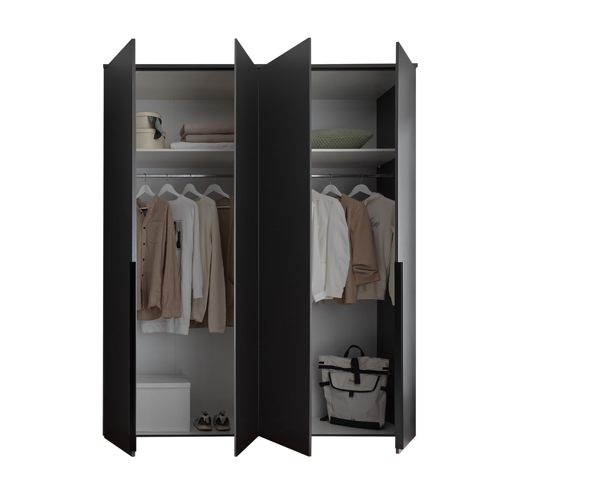 Armadio a 4 ante a battente bianco opaco 180x225x52cm per camera da letto ingresso
