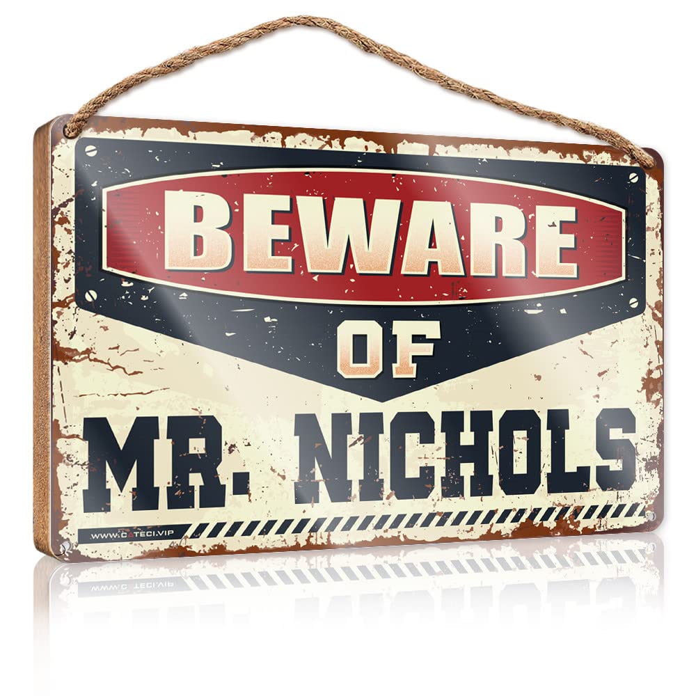 IBWNBBUSN Sayings On Wooden Signs Beware Of Mr. Nichols Wooden Sign Entryway Decor Plaque For Front Door