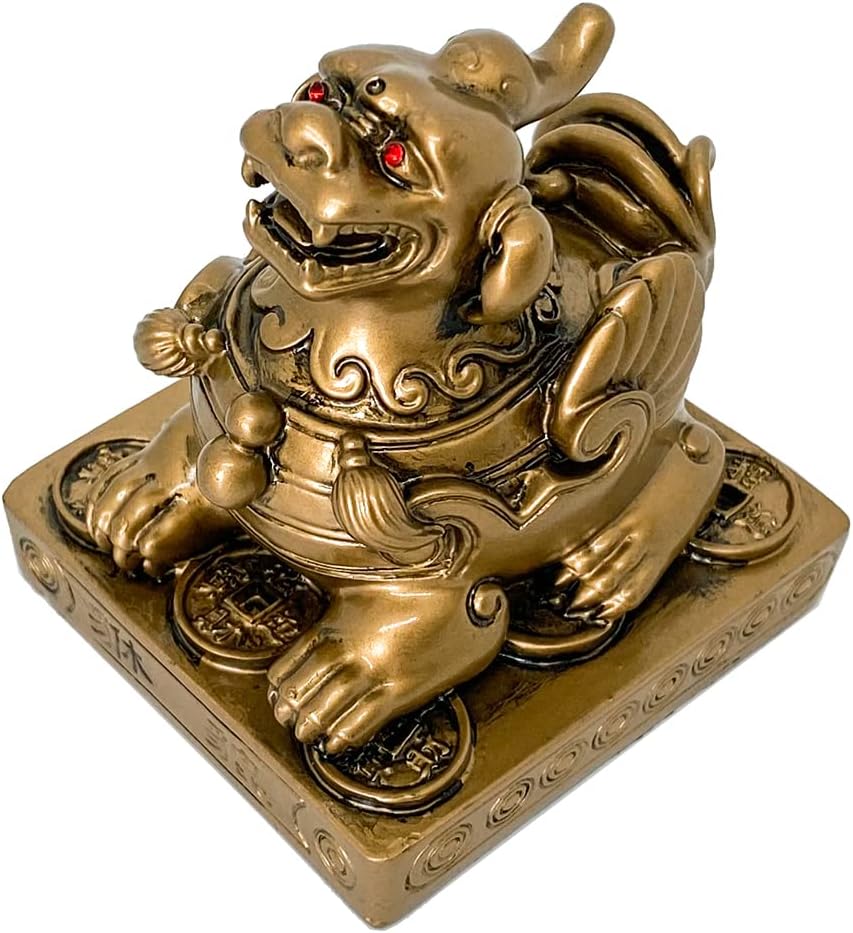 Feng Shui Pi Yao/pixiu Wealth Porsperity Statue for Attract Wealth and Good Luck, Feng Shui Decor Fortune Business Interior Decoration Home Figurine Bi Xie Sculpture (2.5" L x 2.6" W x 3.1" H)