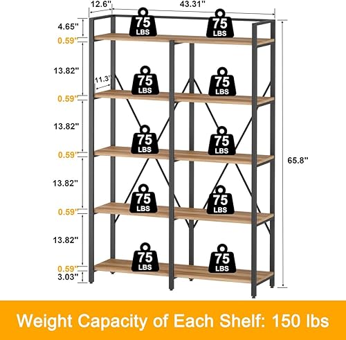 Miniatura 2 de BON AUGURE Estanterías industriales y estanterías, estantería Etagere de 5 niveles, estantes de metal de madera rústica de granja para oficina, sala