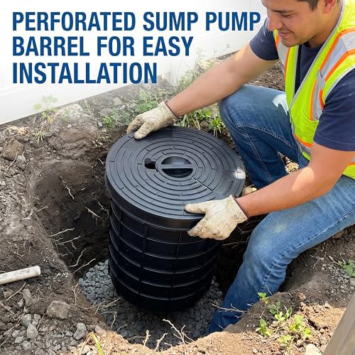 Image of 13 x 10.2 x 15 Inch Medium Perforated Sump Pump Basin and Lid Combo, Heavy-Duty Plastic Sump Pump Pit for Kitchen Sinks, Crawl Space, Sewage Pump Wells Residential Drainage Systems