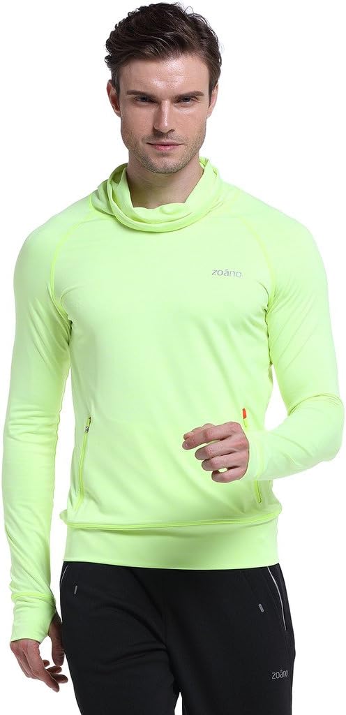 ZOANO Men's Pile Collar Running Sports Long Sleeve T-Shirt With Thumb Holes Green M Apparel