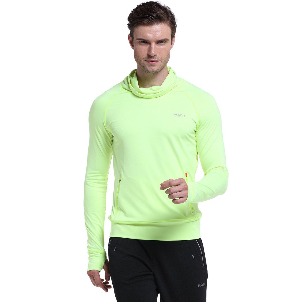 ZOANO Men's Pile Collar Running Sports Long Sleeve T-Shirt With Thumb Holes Green M Apparel
