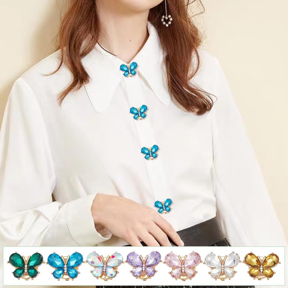 PH PandaHall Rhinestone Button Covers, 7 Sets Blouses Butterfly Button Covers 20pcs 12mm Sewing Buttons Rhinestone Cufflinks Replacement Buttons for DIY Crafting Blouses Clothing Sewing Decoration