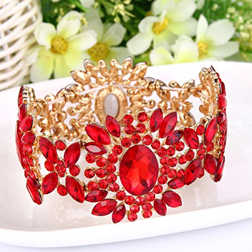 EVER FAITH Women's Austrian Crystal Bridal Flower Elastic Stretch Bracelet3