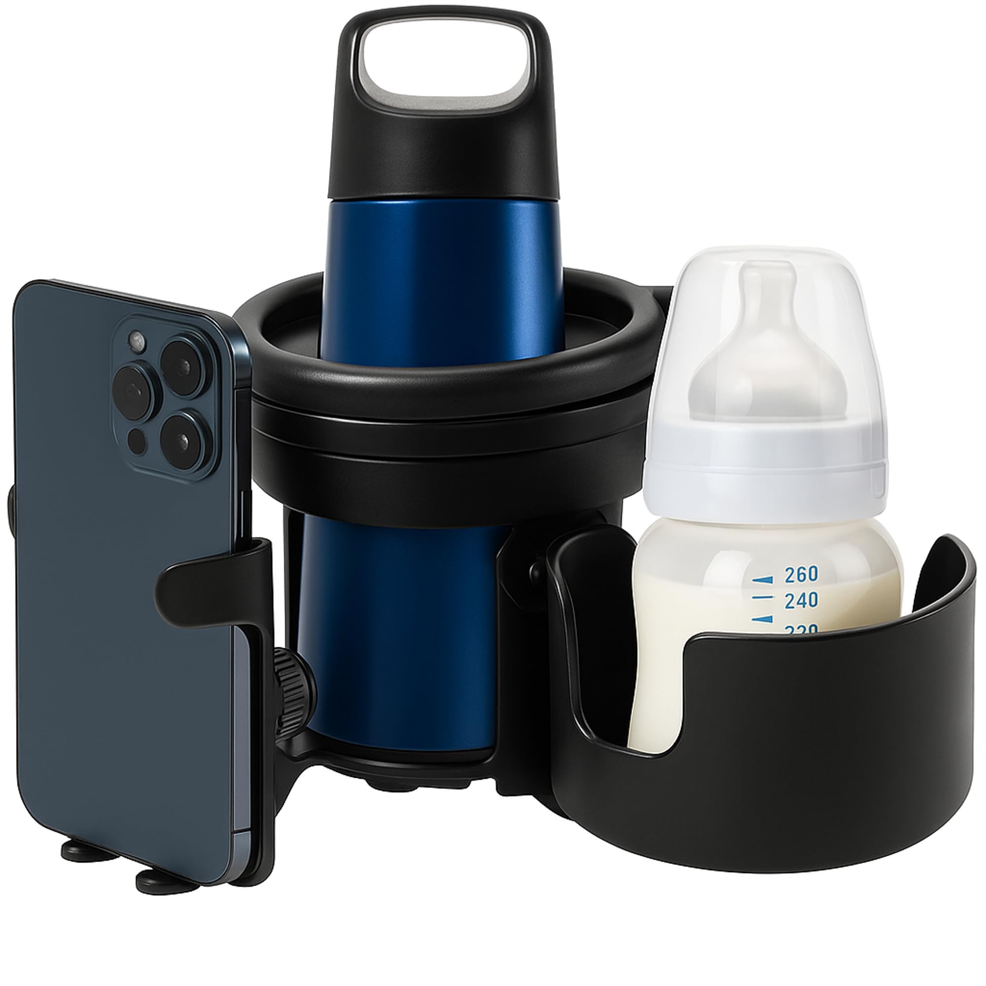 Cubble 3-in-1 Universal Cup and Phone Holder for Prams, Bicycles, and Wheelchairs, Holder for Phone, Drink, Bottles, Coffee Cup, Easy Install, Adjustable, Anti-Slip, Baby Essentials for Newborns