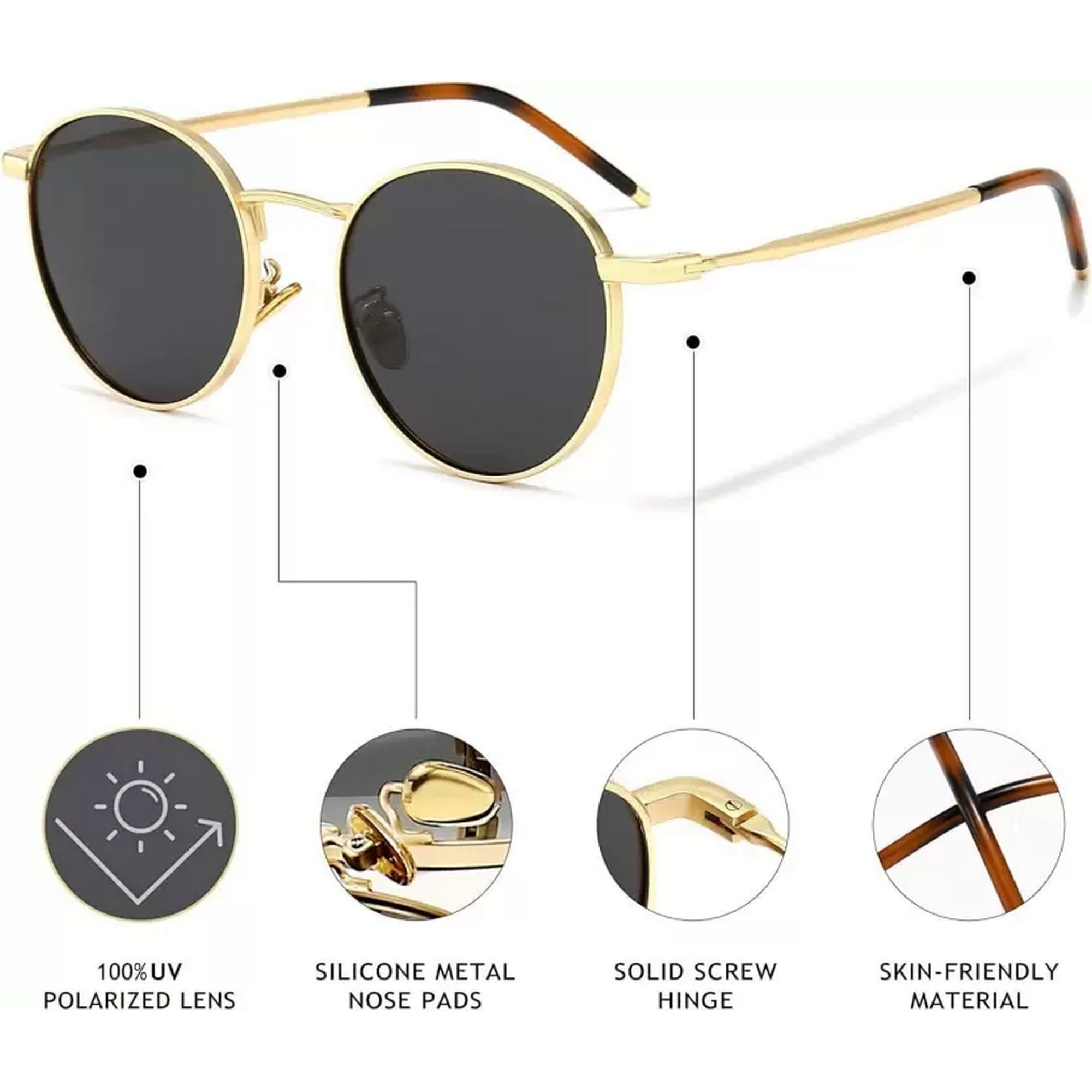 Dervin Ponderable UV Protection Coating Round Sunglasses for Men and Women Classic Metal Sun Glasses (Gold-Black) - Image 4 thumbnail