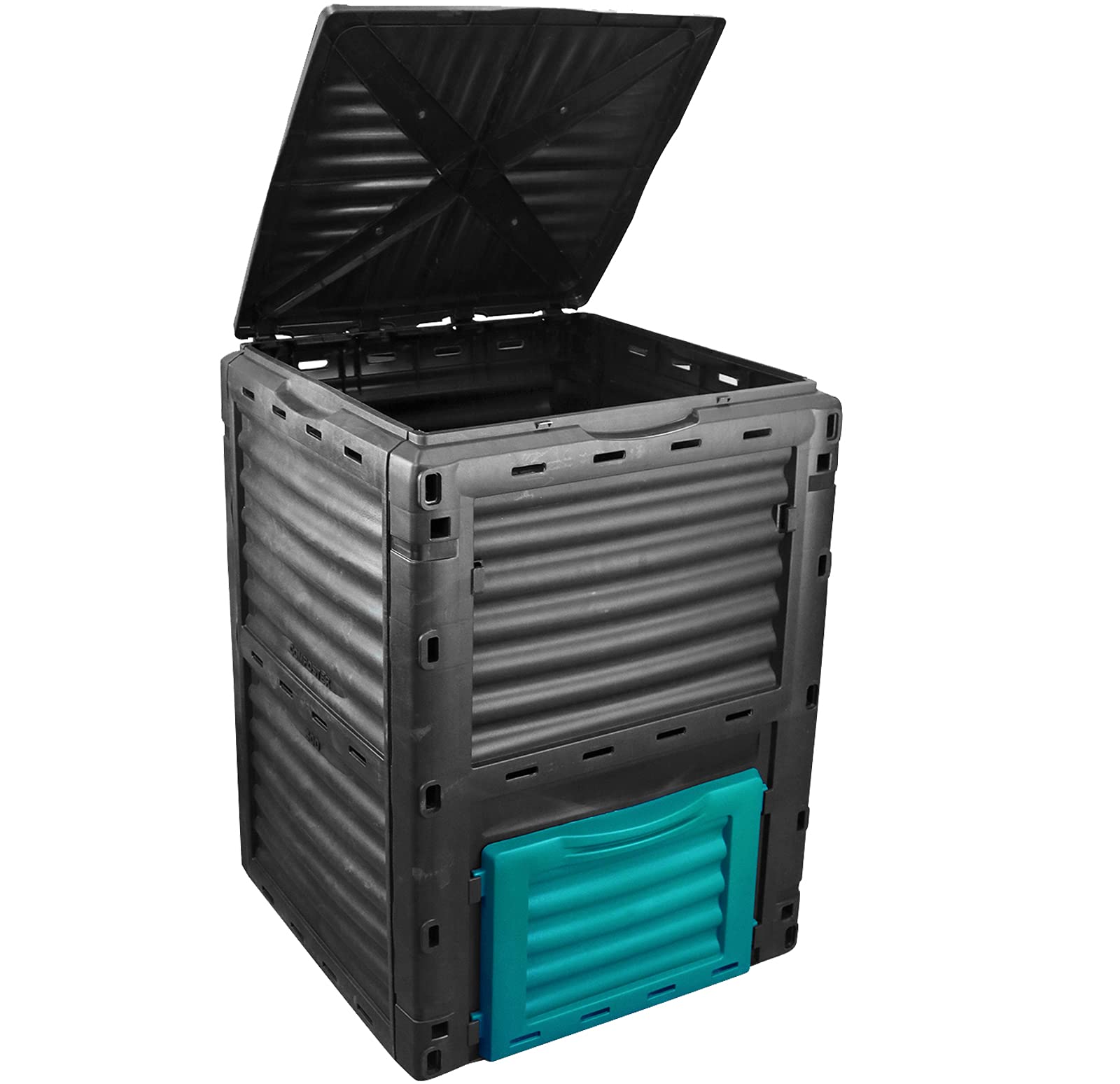 DMS® KP-300 kompostownik ogrodowy, termiczny, 300 litrów, z tworzywa sztucznego, odporny na warunki atmosferyczne, 82 x 61 x 61 cm, czarny/niebieski