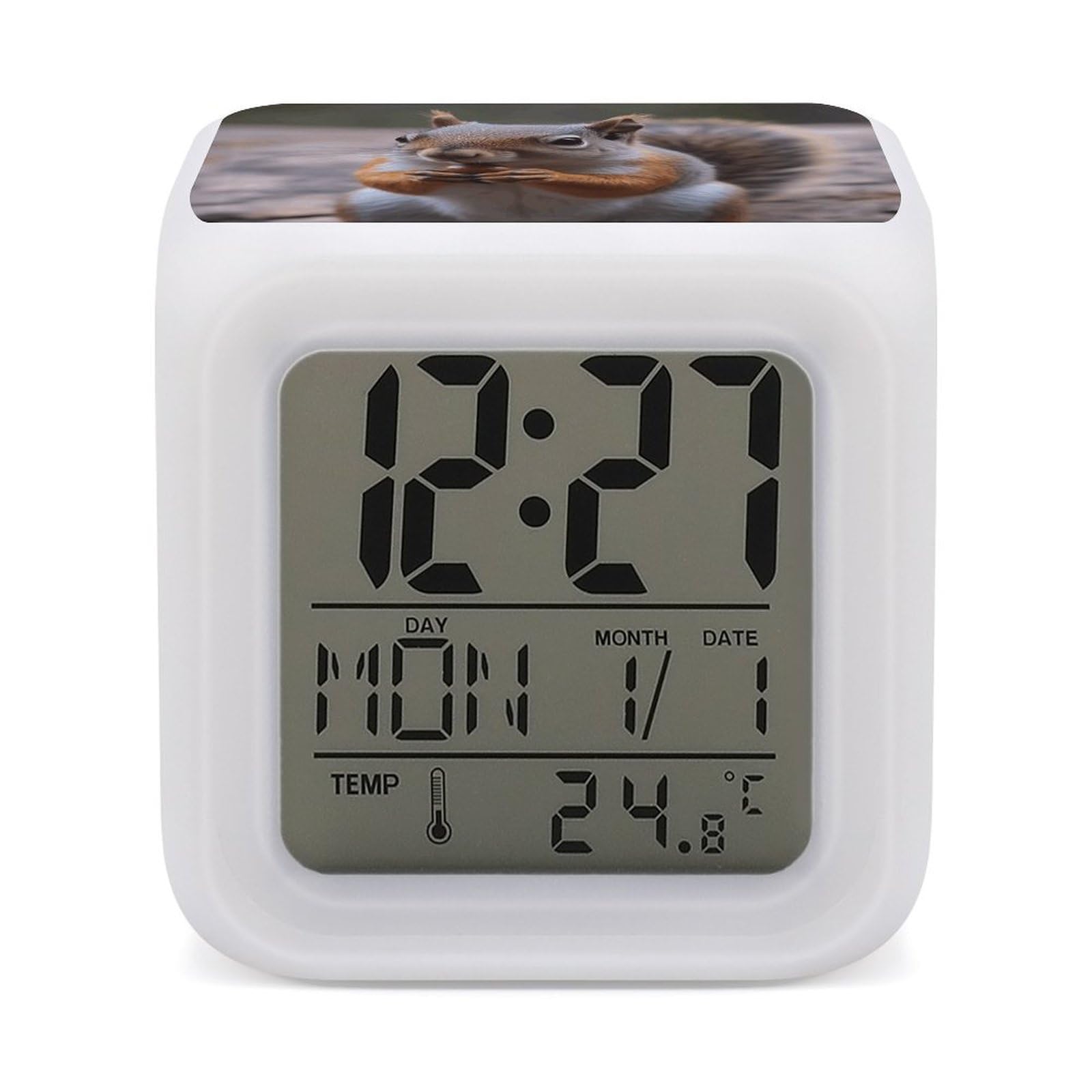 VstaDank Cute Squirrel Alarm Clocks with 7 Color Changing Night Light Exquisite Bedroom Digital Clocks with LED Temperature Display Desk Clock Ok to Wake Clocks for Heavy Sleeper