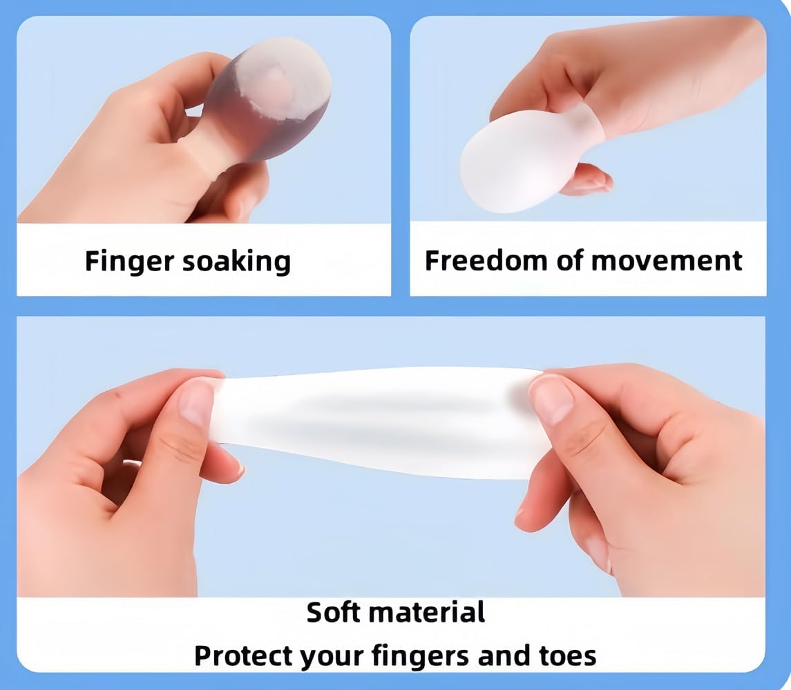 Waterproof Finger Protectors, 3 Pack Reusable Silicone Finger Sleeves for Bath, Nail Art & Daily Protection