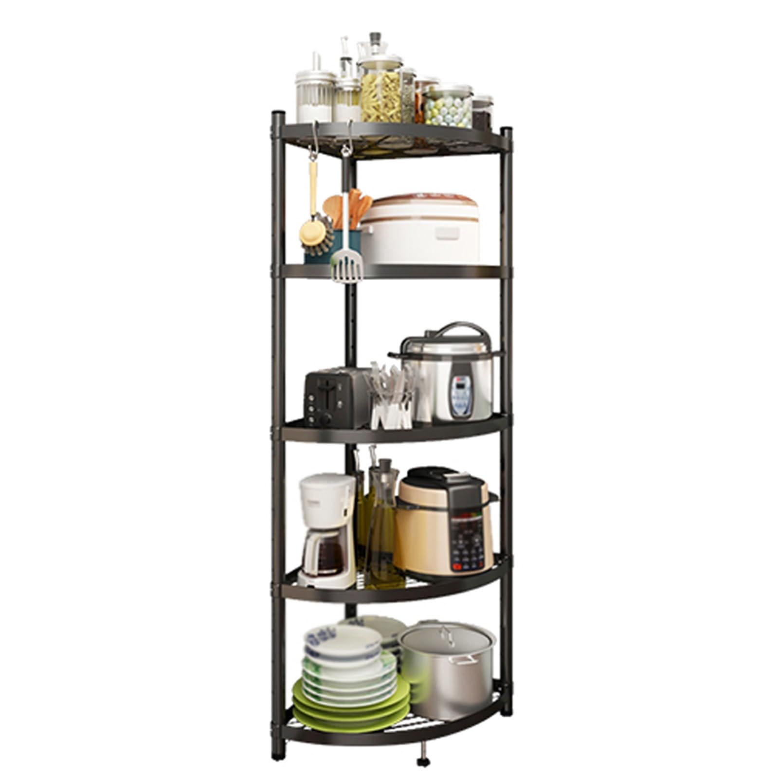 Scaffale regolabile a 3/5 ripiani in acciaio inox per ingresso, soggiorno, dispensa, bagno, design angolare per spazi ristretti (35 x 35 x 120 cm)