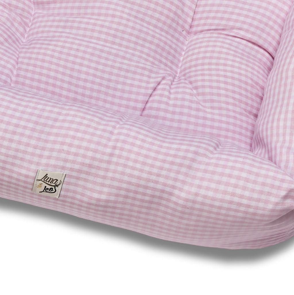 Leo e Luna Divanetto per Cani e Gatti – Cuccia Sfoderabile in Cotone 100% – Fantasia Vichy Rosa – Morbido, Lavabile e Resistente – Taglie da S a XL – Made in Italy (S)