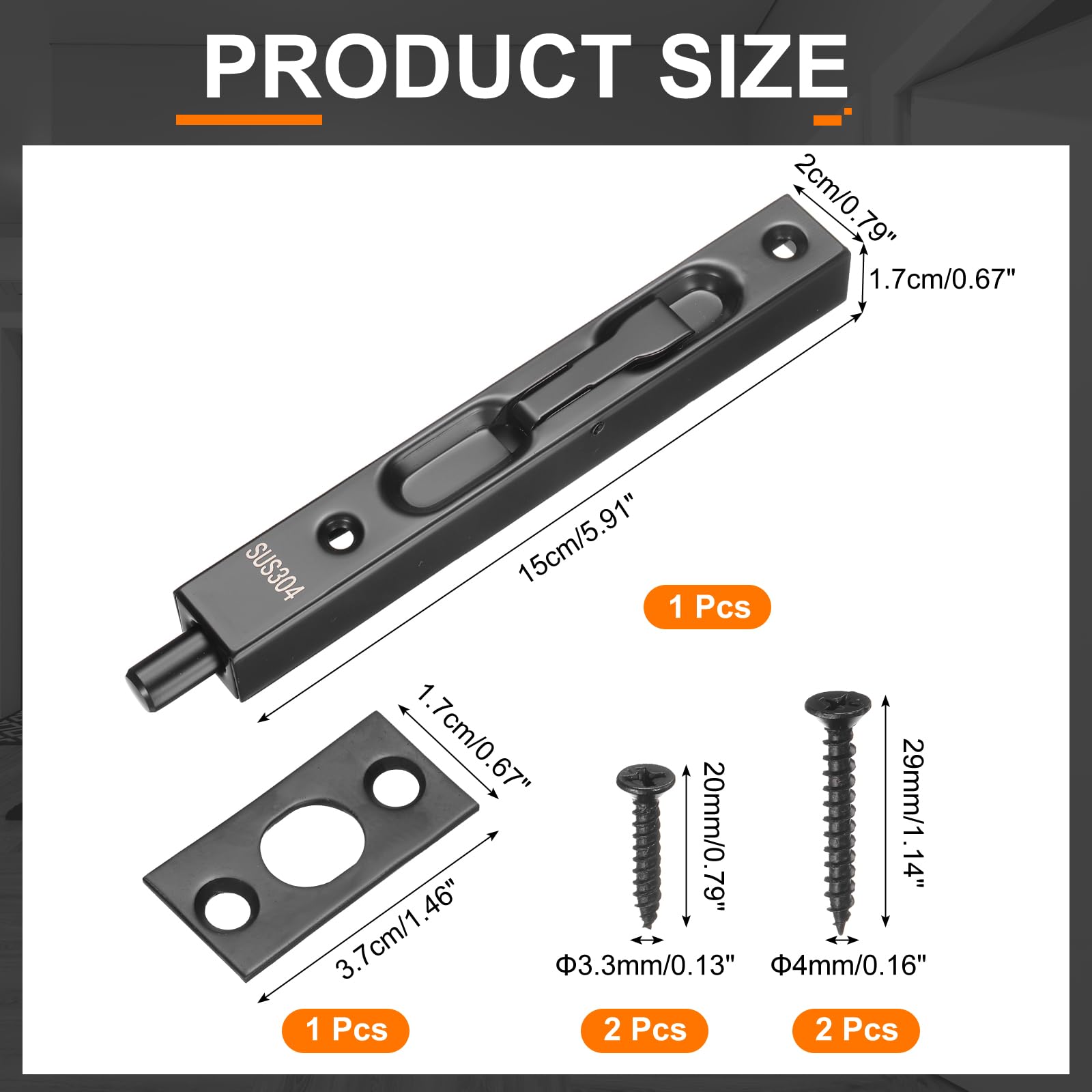 Door Bolt Door Safety Guard Latch Flush Bolt 8-Inch Stainless Steel Door Guard Lever Action Latch Lock Home Hardware I.829206572 - View #8