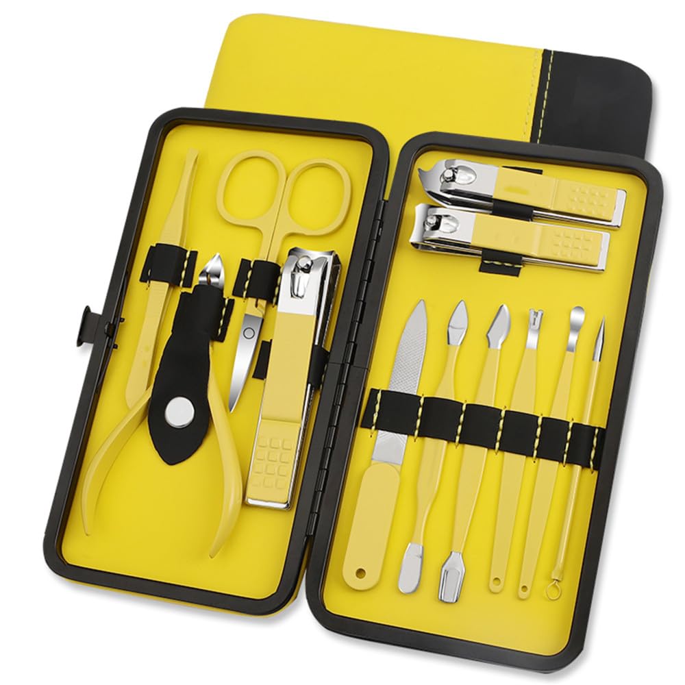 Ensemble de Coupe-Ongles Portable pour Hommes et Femmes, Pince à Bec Aigle, Jaune, 18 pièces (Ensemble Jaune de 12 pièces)