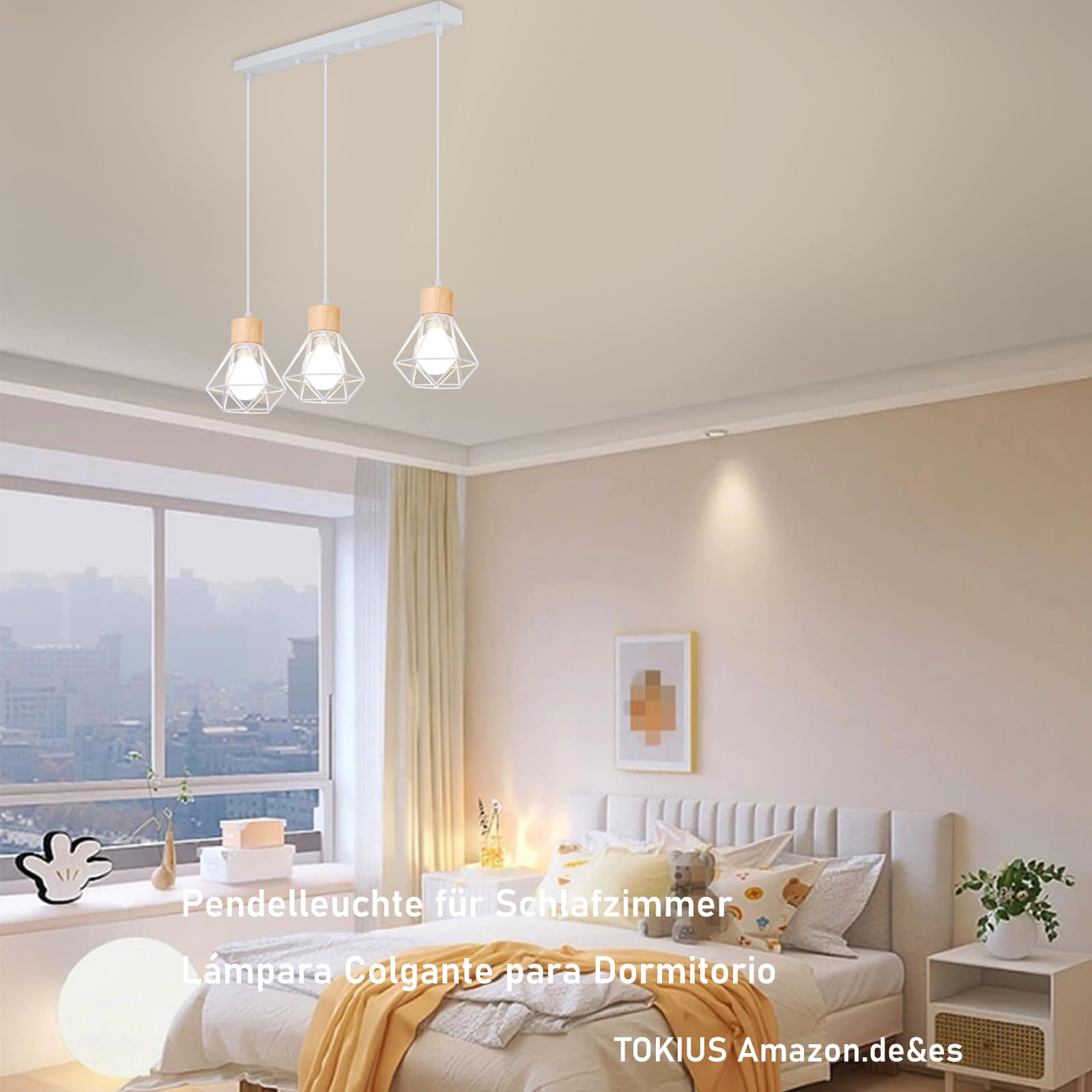 3 Luces Lámpara Colgante Vintage 16CM Retro Lámparas de Techo Diseño de Jaula Blanco Luz Colgante en Madera Hierro E27 Iluminación de Techo de Interior para Comedor Cocina (Araña 3 Luces B)