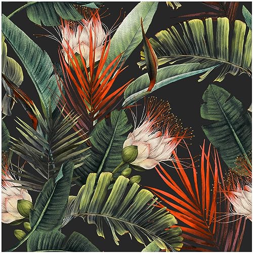 HAOKHOME Peel and Stick Wallpaper Jungle Floral Removable Wall Paper Black/Green/Red Vinyl Stick on Wall Mural Contact Paper 17.7in x 9.8ft