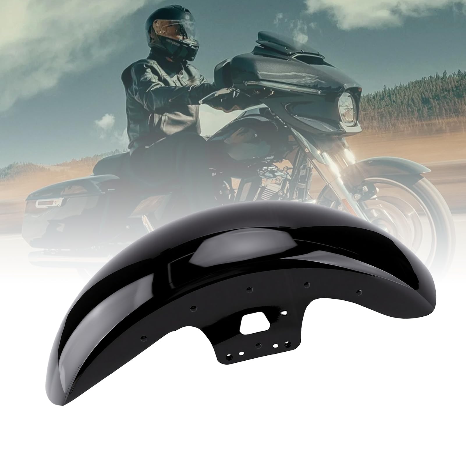 Luocute Przedni Błotnik Motocykla do Touring Electra Glide 2014-2023 | Czarny błyszczący żelazny błotnik przedni z retro krótkim osłonowym designem
