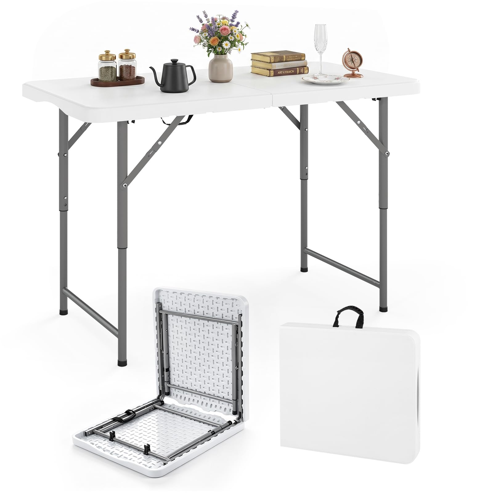 COSTWAY Campingtisch Klappbar Höhenverstellbar, Gartentisch 122x60 cm