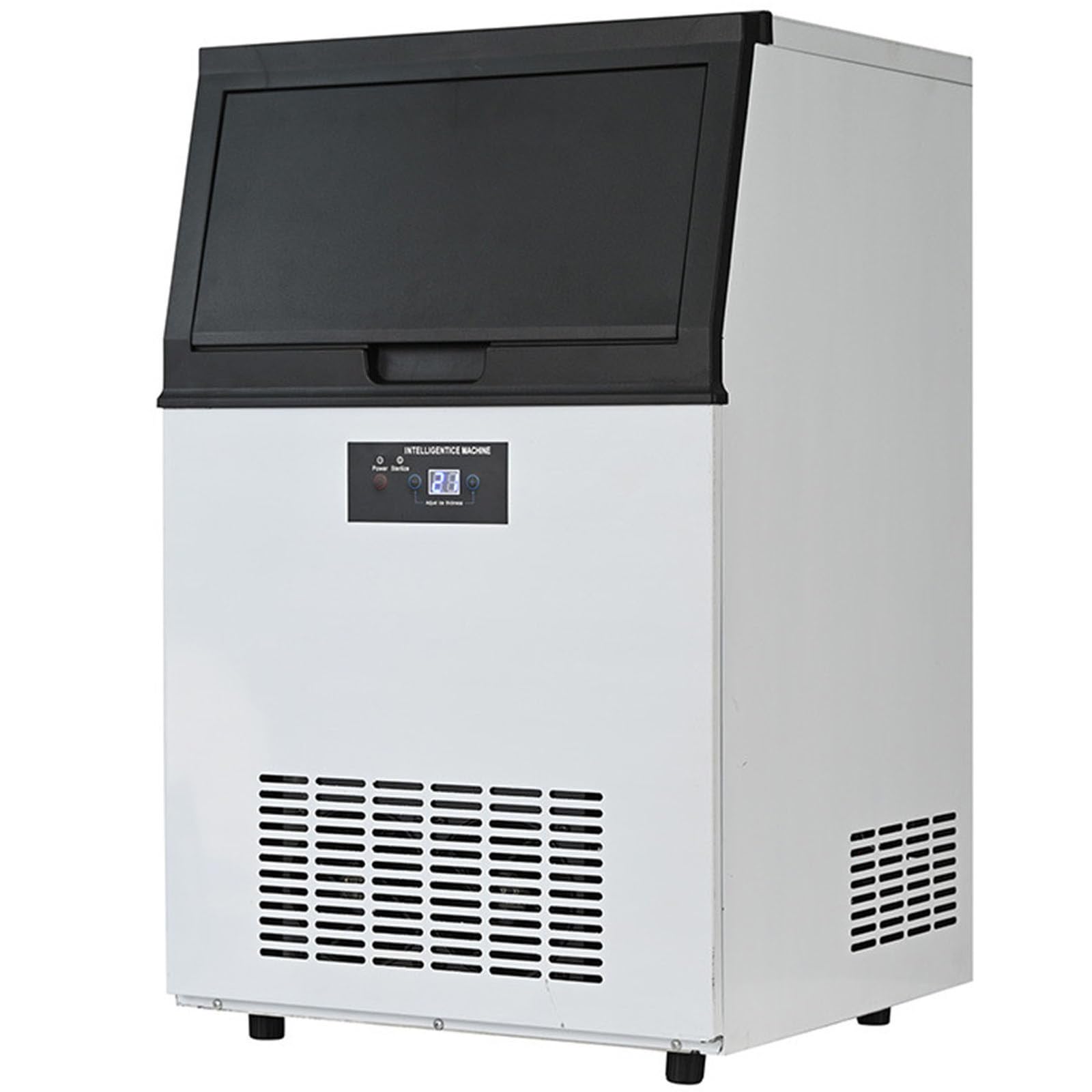 ZenSeFarin Commercial Ice Maker, 100kg/24H Stainless Steel Under Counter Ice Machine with 15 kg Storage Capacity, Dual Water Supply Options, Self-Cleaning, Digital Control for Home Bar, Café