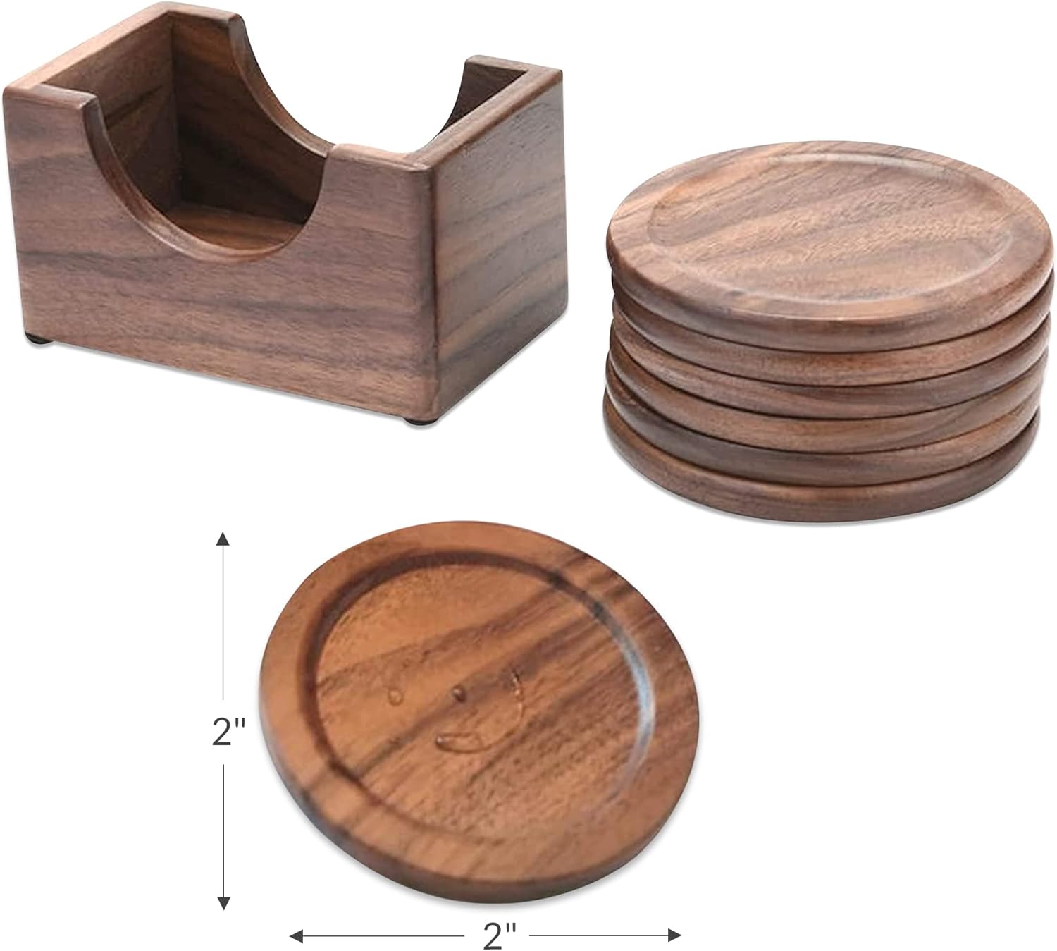 Walnut Wood Drink Coasters with Holder & Wood Coffee Stick, Wooden Coaster Set, Suitable for Coffee Cups, Beer Glasses, Mugs, Wine Cup (4 Inch-6 Pieces)
