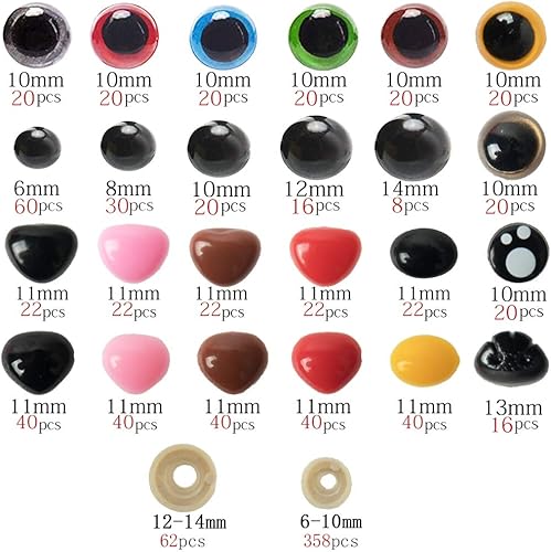 Miniatura 2 de SOTOGO 760 piezas de plástico negro para ojos y narices con arandelas de varios tamaños para muñeca, títere, oso de peluche, animal de peluche