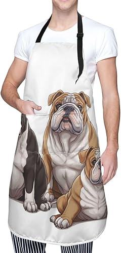 Miniatura 9 de RLDOBOFE Delantal con estampado de bulldogs ingleses, delantal impermeable con correa ajustable para el cuello, delantal de cocina, babero de chef