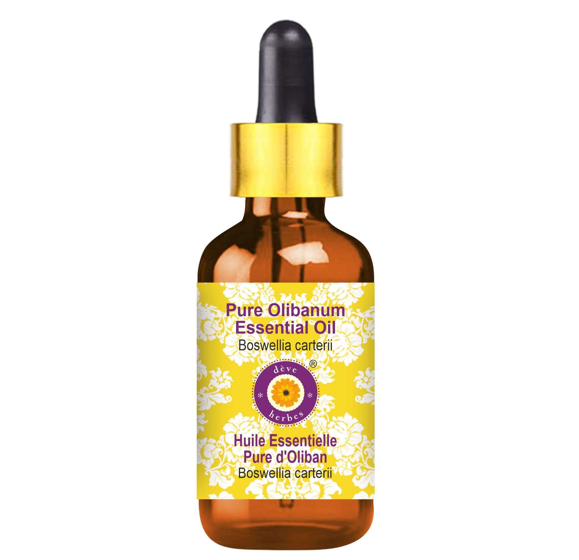 Deve Herbes Pure Olibanum Essential Oil (Boswellia carterii) With Glass Dropper Steam Distilled 30ml (1 oz)