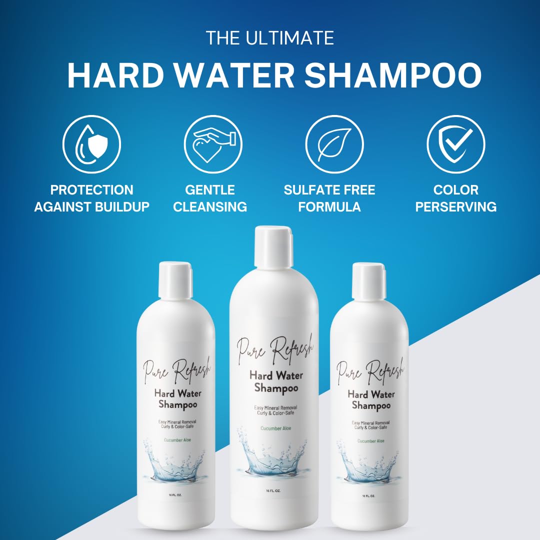 Hard Water Shampoo, Removes Buildup from Hair, Cleans Minerals and Chlorine, Lathers in Well Water, Sulfate Free, Color Safe, Curl Friendly, Daily Use for Men and Women (16 oz)